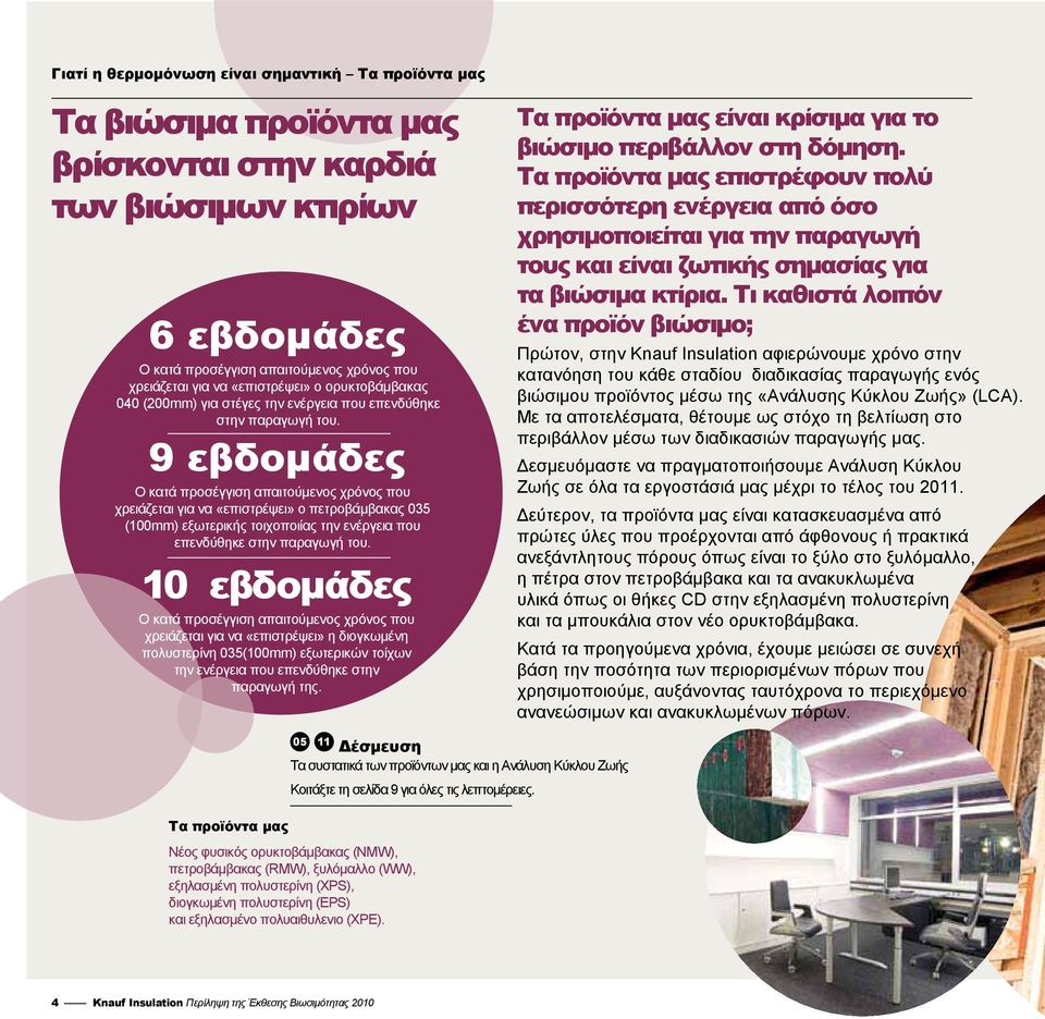 9 εβδομάδες Ο κατά προσέγγιση απαιτούμενος χρόνος που χρειάζεται για να «επιστρέψει» ο πετροβάμβακας 035 (100mm) εξωτερικής τοιχοποιίας την ενέργεια που επενδύθηκε στην παραγωγή του.