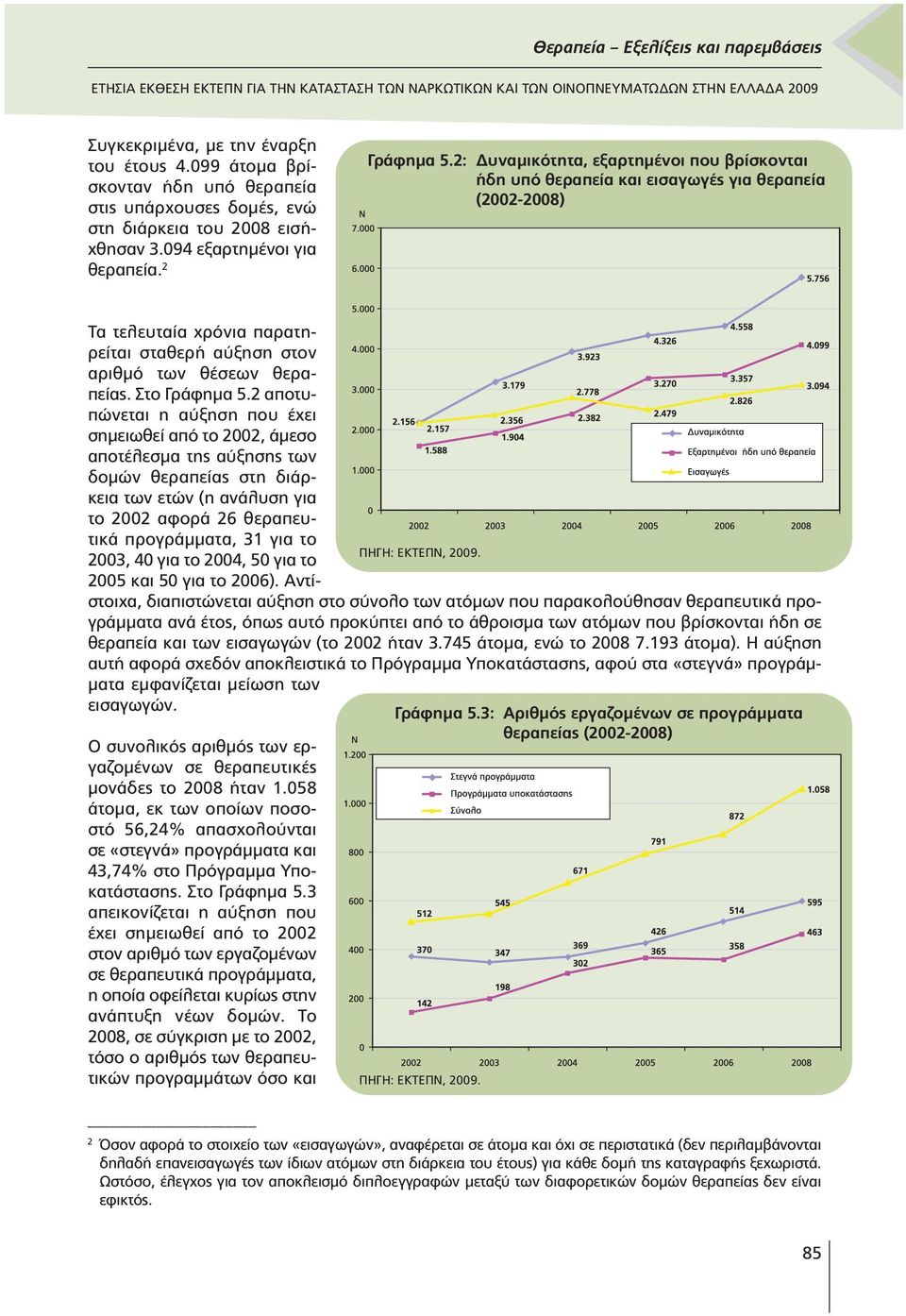 2 αποτυπώνεται η αύξηση που έχει σηµειωθεί από το 2002, άµεσο αποτέλεσµα της αύξησης των δοµών θεραπείας στη διάρκεια των ετών (η ανάλυση για το 2002 αφορά 26 θεραπευτικά προγράµµατα, 31 για το 2003,