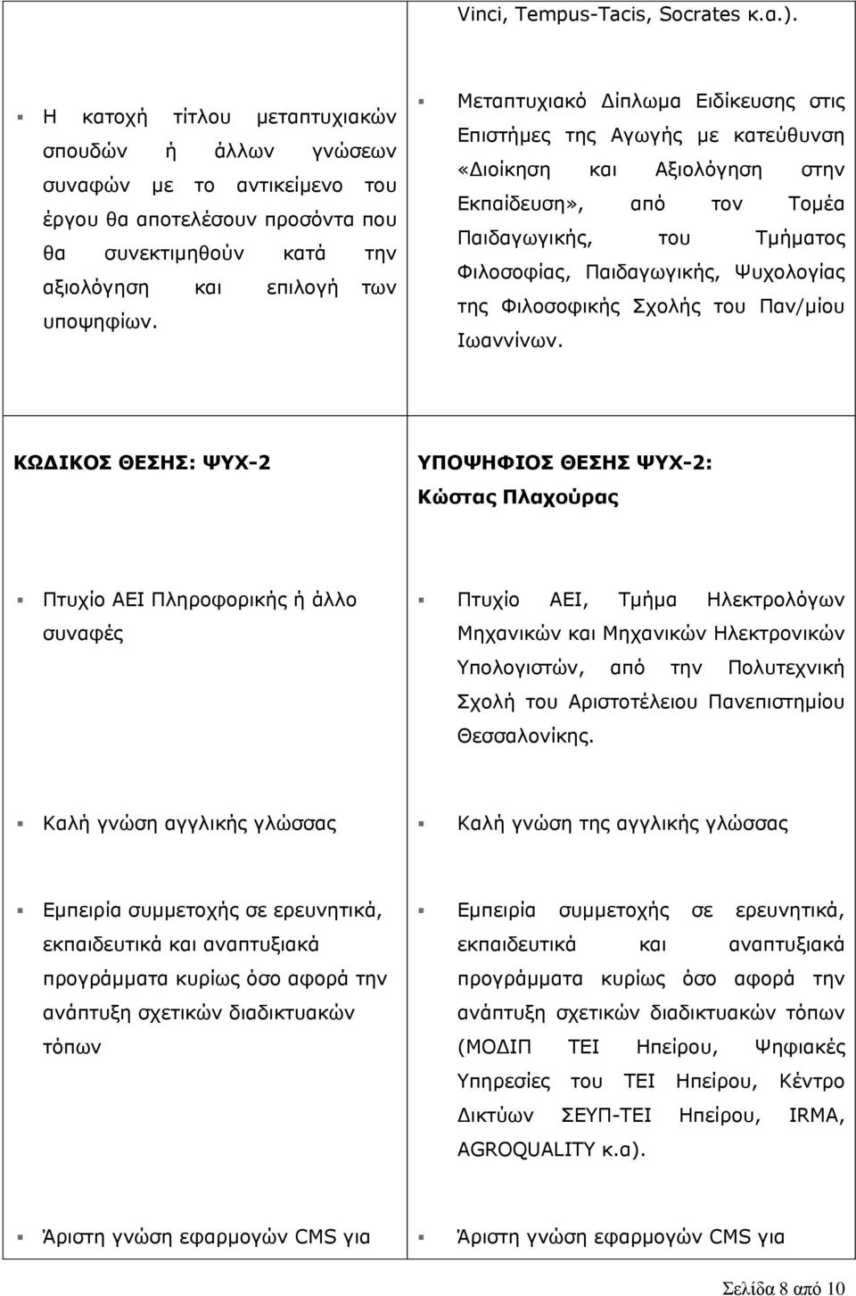 Μεταπτυχιακό Δίπλωμα Ειδίκευσης στις Επιστήμες της Αγωγής με κατεύθυνση «Διοίκηση και Αξιολόγηση στην Εκπαίδευση», από τον Τομέα Παιδαγωγικής, του Τμήματος Φιλοσοφίας, Παιδαγωγικής, Ψυχολογίας της