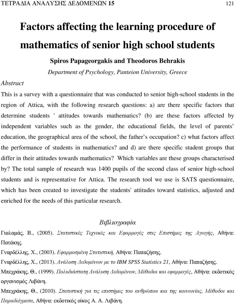 specific factors that determine students ' attitudes towards mathematics?
