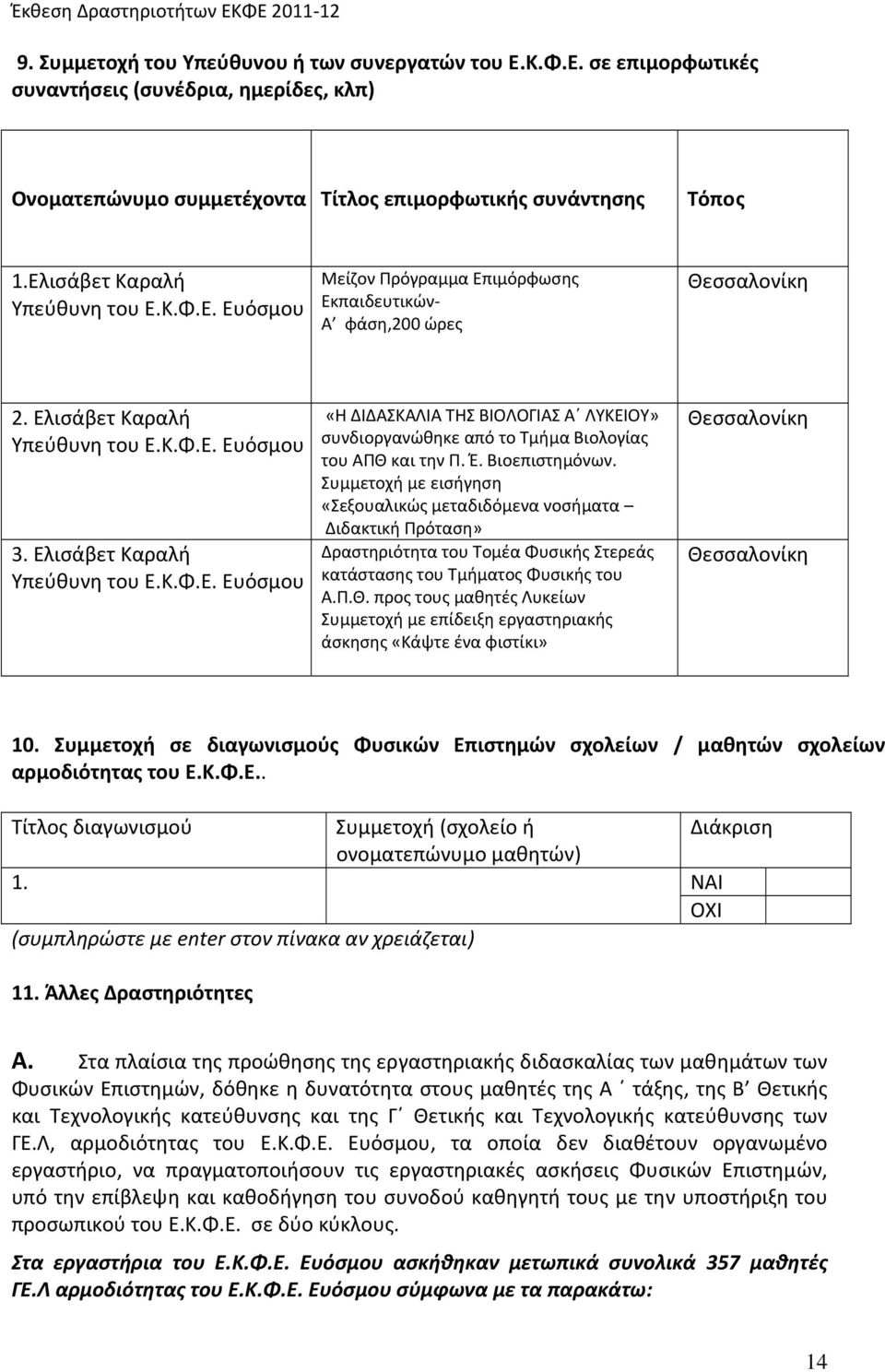 Ελισάβετ Καραλή Υπεύθυνη του «Η ΔΙΔΑΣΚΑΛΙΑ ΤΗΣ ΒΙΟΛΟΓΙΑΣ Α ΛΥΚΕΙΟΥ» συνδιοργανώθηκε από το Τμήμα Βιολογίας του ΑΠΘ και την Π. Έ. Βιοεπιστημόνων.