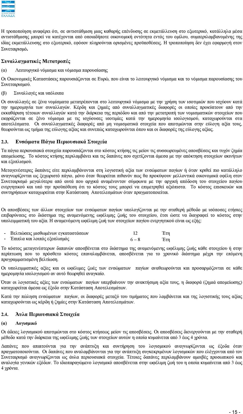 Συναλλαγματικές Μετατροπές (α) Λειτουργικό νόμισμα και νόμισμα παρουσίασης Οι Οικονομικές Καταστάσεις παρουσιάζονται σε Ευρώ, που είναι το λειτουργικό νόμισμα και το νόμισμα παρουσίασης του