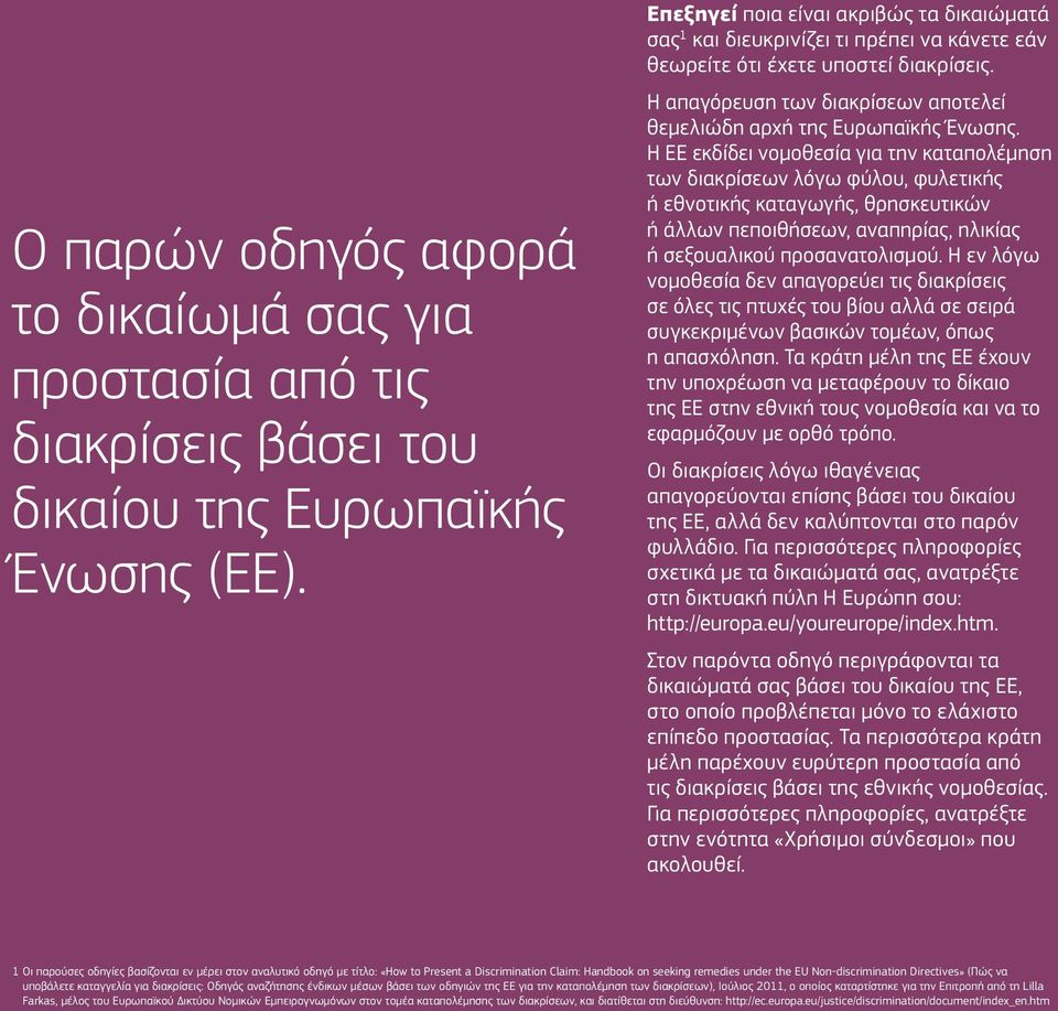 Η απαγόρευση των διακρίσεων αποτελεί θεμελιώδη αρχή της Ευρωπαϊκής Ένωσης.