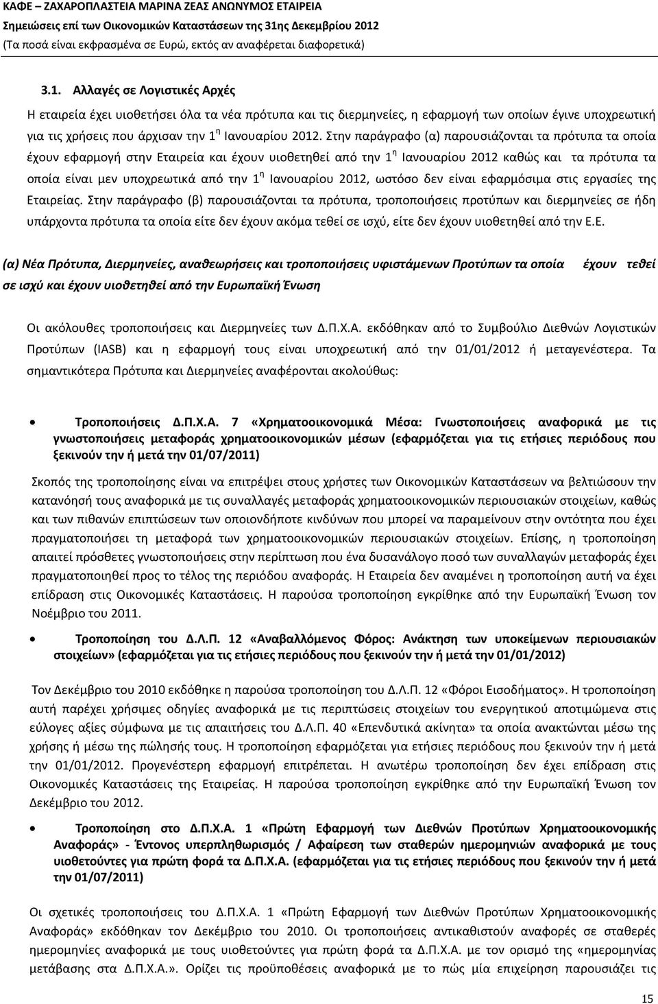 Ιανουαρίου 2012, ωστόσο δεν είναι εφαρμόσιμα στις εργασίες της Εταιρείας.