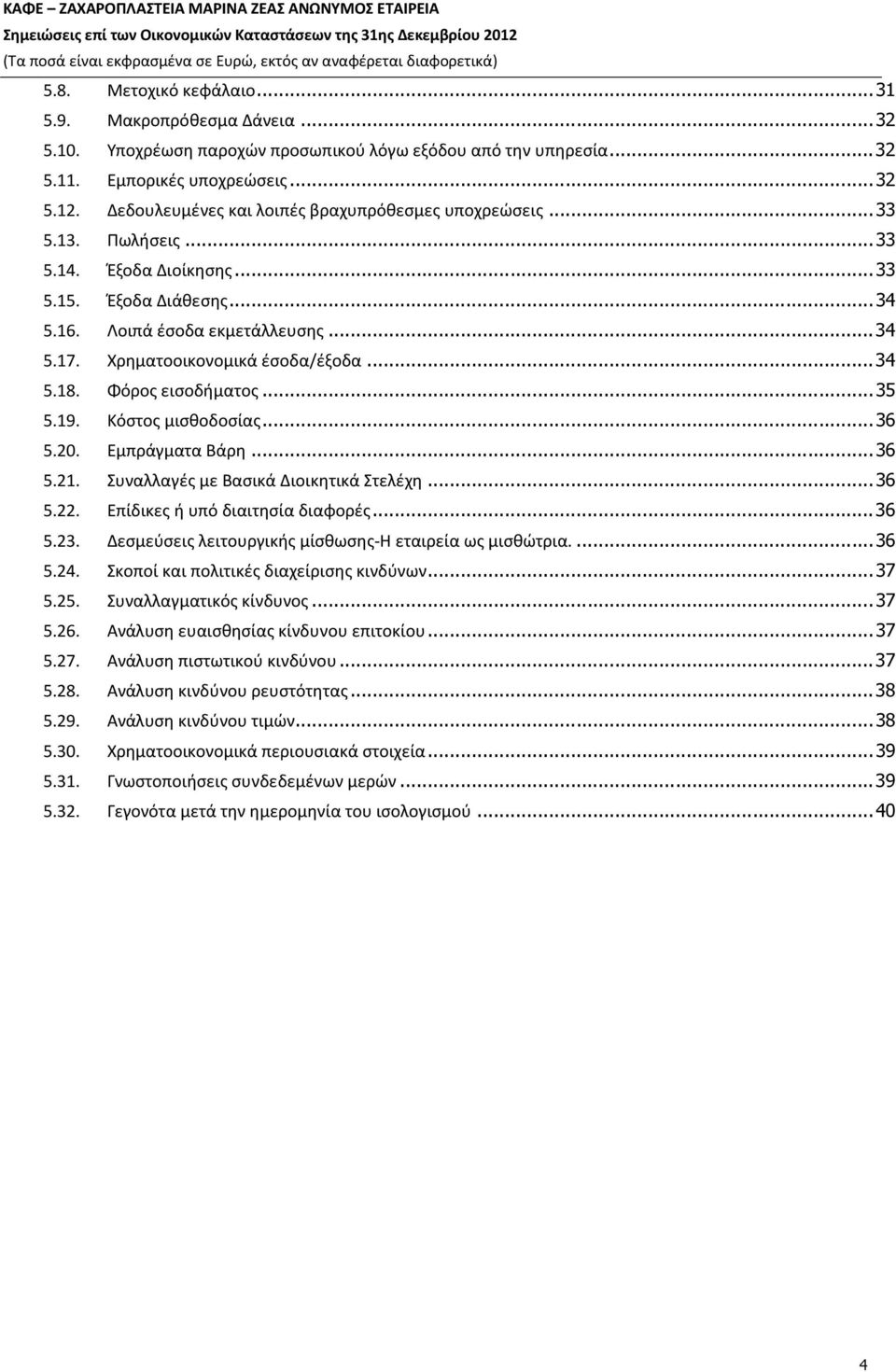 Χρηματοοικονομικά έσοδα/έξοδα... 34 5.18. Φόρος εισοδήματος... 35 5.19. Κόστος μισθοδοσίας... 36 5.20. Εμπράγματα Βάρη... 36 5.21. Συναλλαγές με Βασικά Διοικητικά Στελέχη... 36 5.22.