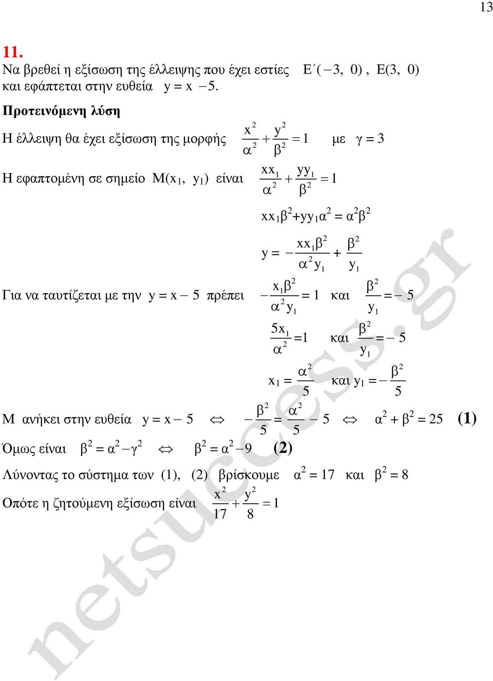 Η έλλιψη θ έχι ξίσωση της µορφής + µ γ 3 Η φπτοµένη σ σηµίο Μ(, ) ίνι + Γι