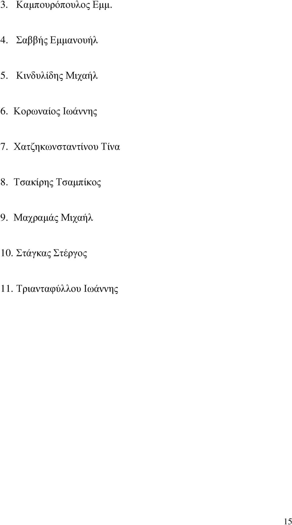 Χατζηκωνσταντίνου Τίνα 8. Τσακίρης Τσαµπίκος 9.