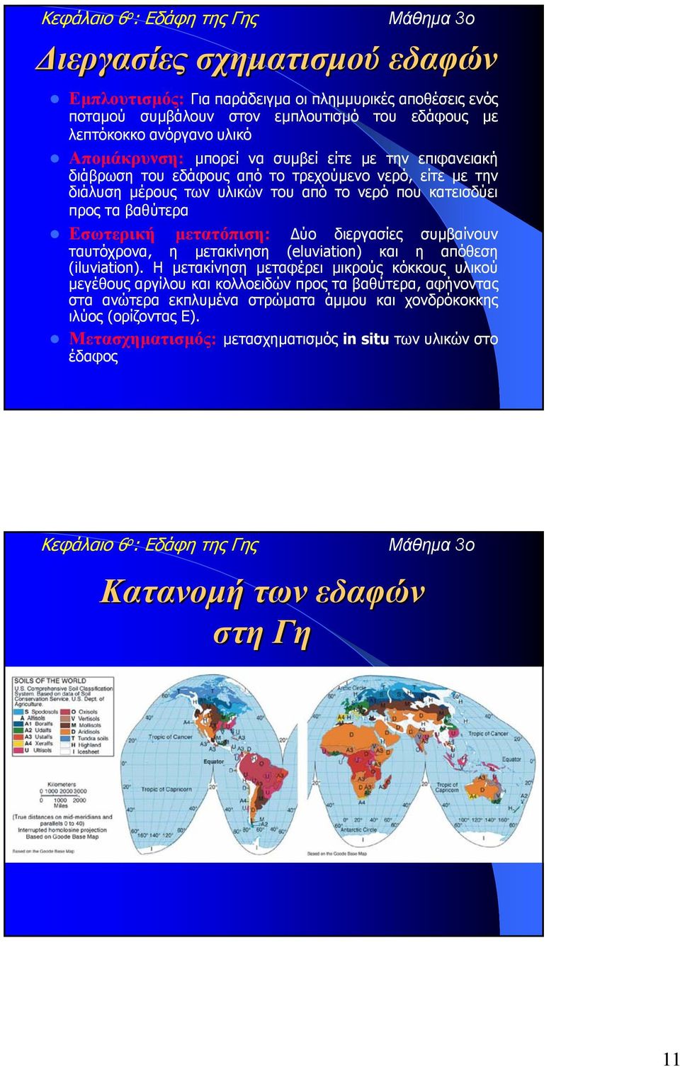 µετατόπιση: ύο διεργασίες συµβαίνουν ταυτόχρονα, η µετακίνηση (eluviation) και η απόθεση (iluviation).