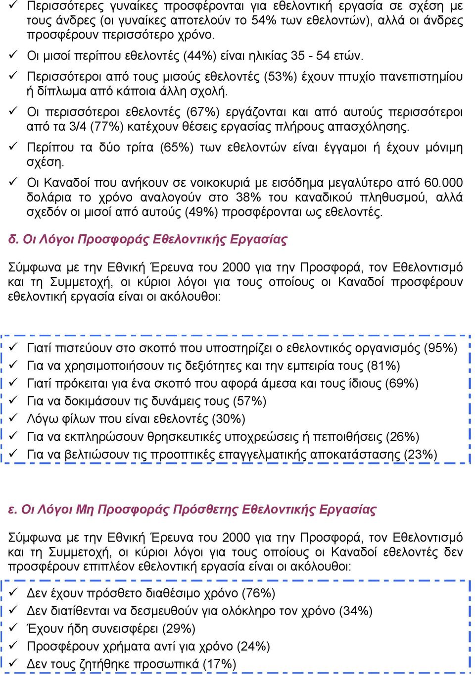 Οι περισσότεροι εθελοντές (67%) εργάζονται και από αυτούς περισσότεροι από τα 3/4 (77%) κατέχουν θέσεις εργασίας πλήρους απασχόλησης.