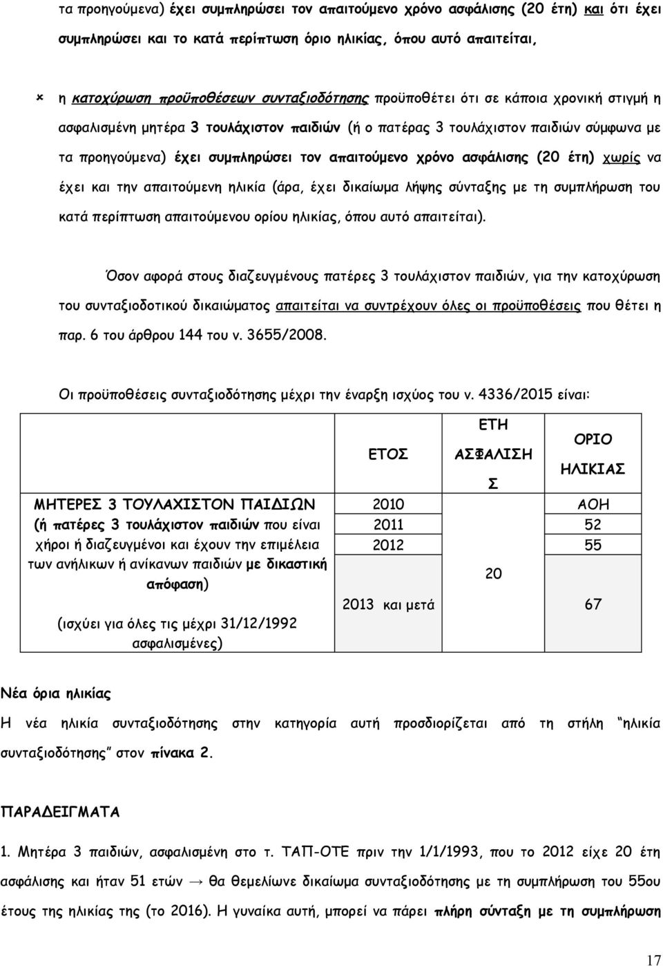 έτη) χωρίς να έχει και την απαιτούμενη ηλικία (άρα, έχει δικαίωμα λήψης σύνταξης με τη συμπλήρωση του κατά περίπτωση απαιτούμενου ορίου ηλικίας, όπου αυτό απαιτείται).