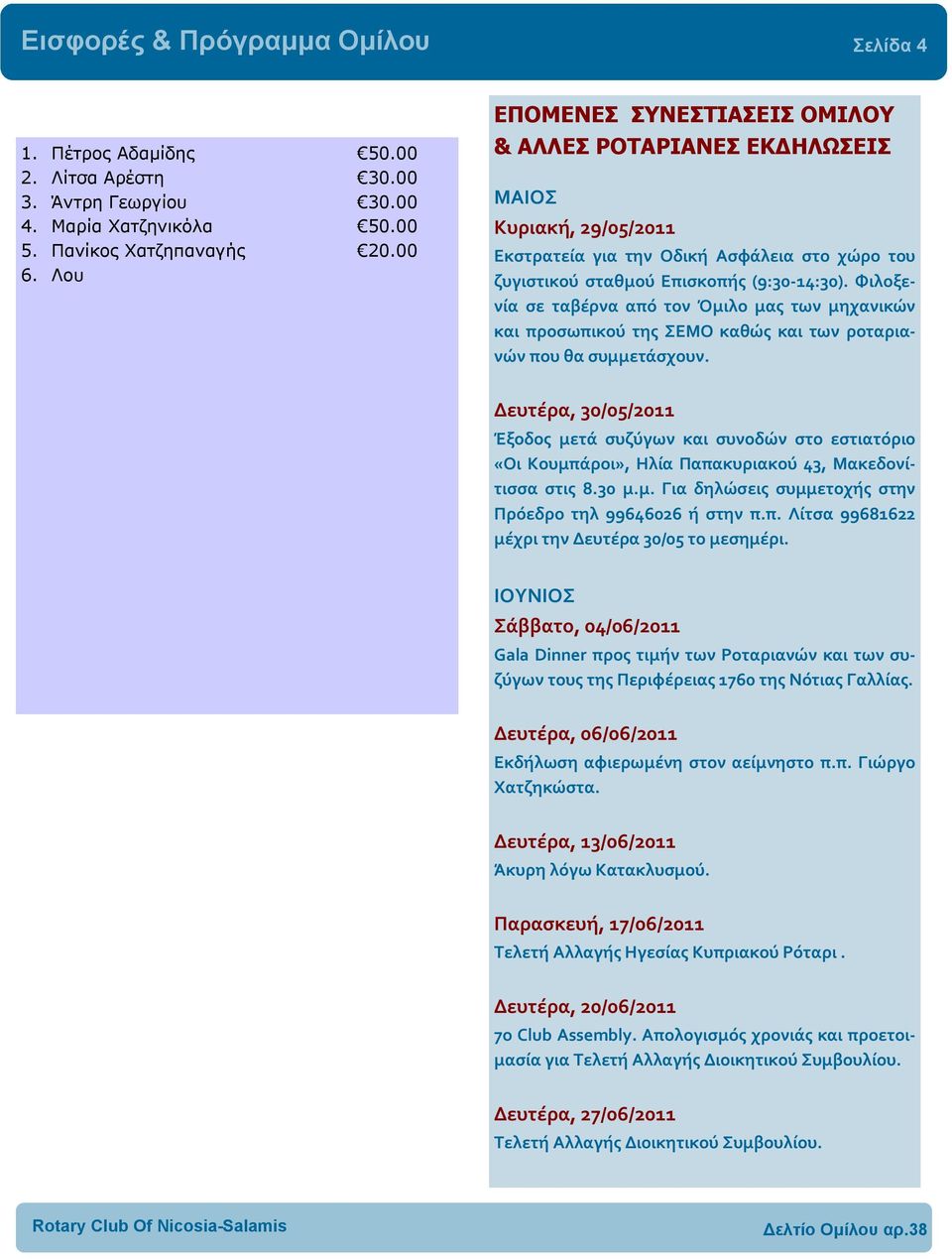 Τάσος Παρτζίλης 20.00 14. Γιώργος Πασιαλής 30.00 15. Λίνα Στιβαδώρου 50.00 16. Αντώνης Τουμαζής 25.00 17. Cyprus Group Civil M.P. Engineers 100.00 18. Ερμής-Λουκία Κλόκκαρη 25.00 19.