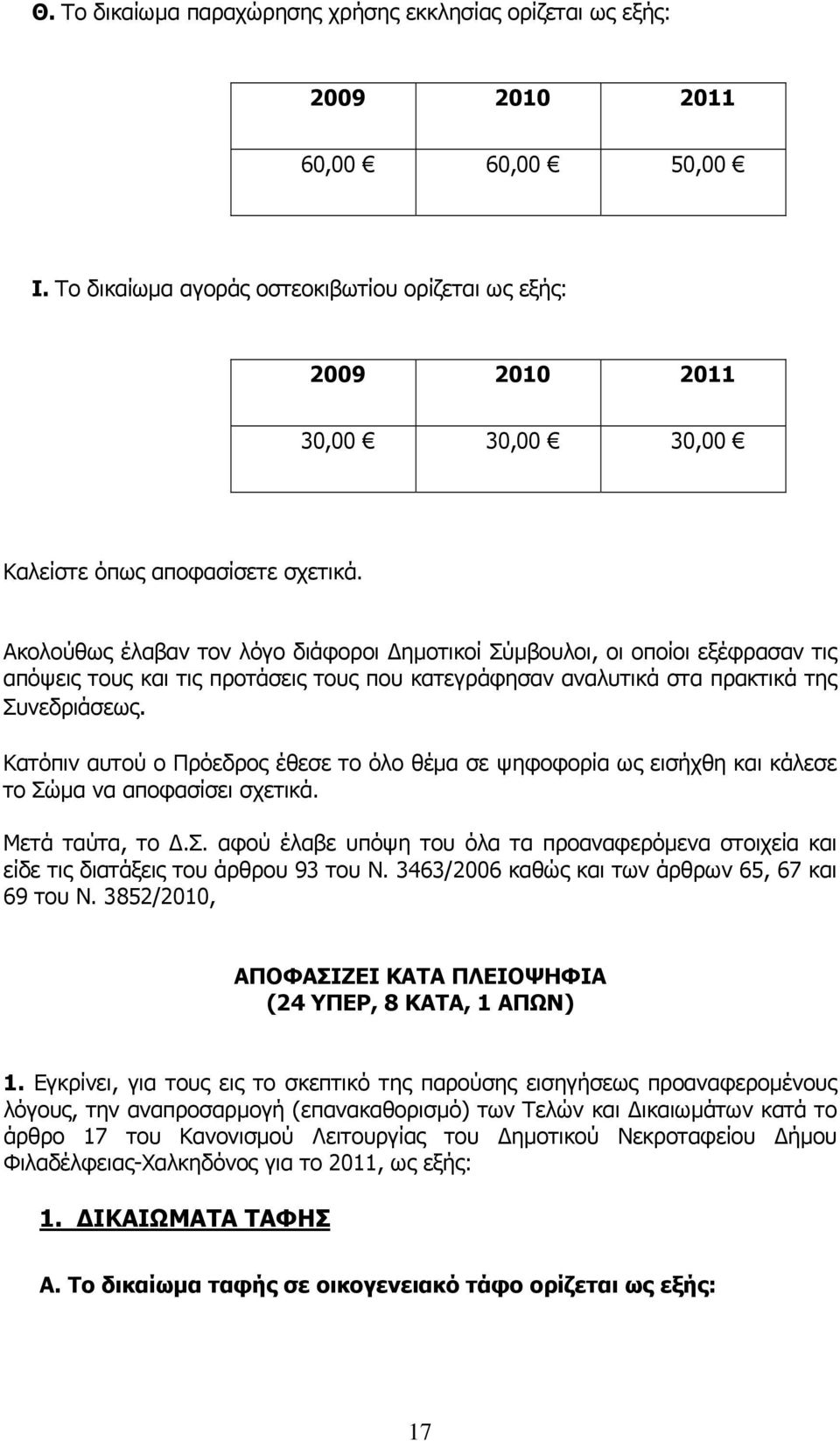 Κατόπιν αυτού ο Πρόεδρος έθεσε το όλο θέμα σε ψηφοφορία ως εισήχθη και κάλεσε το Σώμα να αποφασίσει σχετικά. Μετά ταύτα, το Δ.Σ. αφού έλαβε υπόψη του όλα τα προαναφερόμενα στοιχεία και είδε τις διατάξεις του άρθρου 93 του Ν.