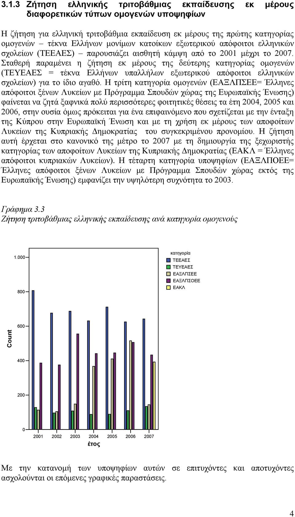κατοίκων εξωτερικού απόφοιτοι ελληνικών σχολείων (ΤΕΕΑΕΣ) παρουσιάζει αισθητή κάμψη από το 2001 μέχρι το 2007.