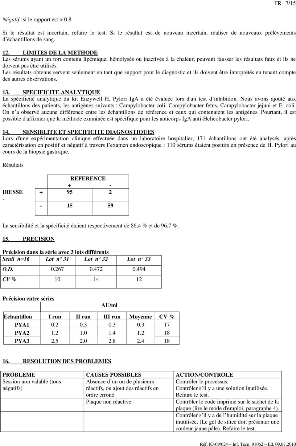Les résultats obtenus servent seulement en tant que support pour le diagnostic et ils doivent être interprétés en tenant compte des autres observations. 13.