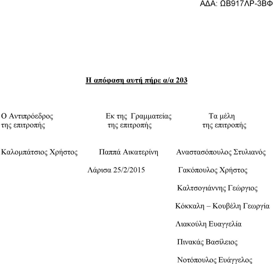 Αναστασόπουλος Στυλιανός Λάρισα 25/2/2015 Γακόπουλος Χρήστος Καλτσογιάννης