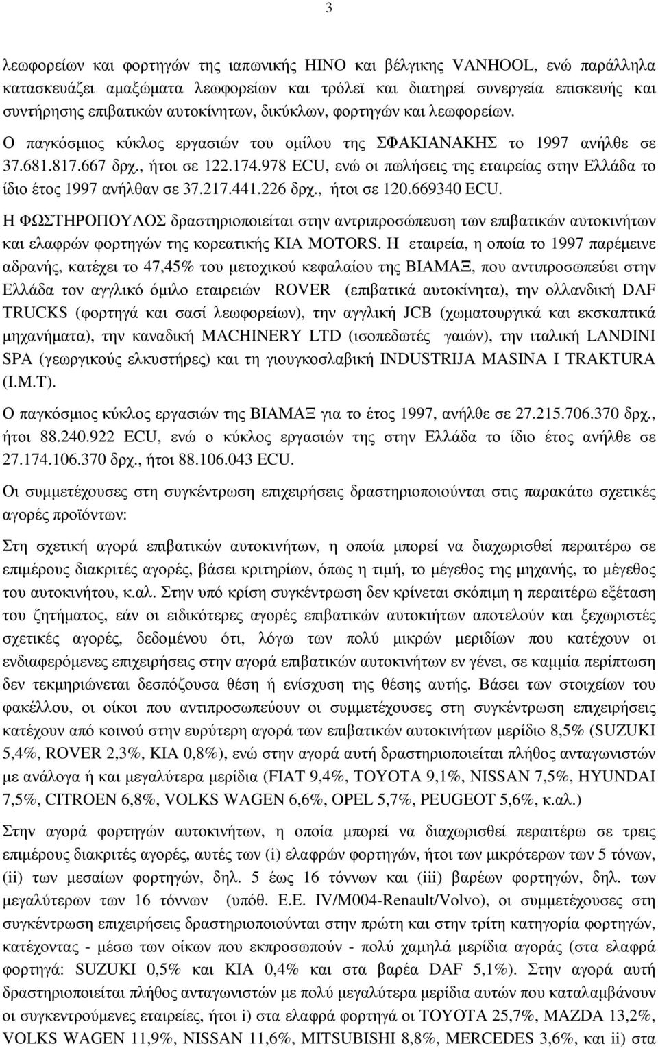 978 ECU, ενώ οι πωλήσεις της εταιρείας στην Ελλάδα το ίδιο έτος 1997 ανήλθαν σε 37.217.441.226 δρχ., ήτοι σε 120.669340 ECU.