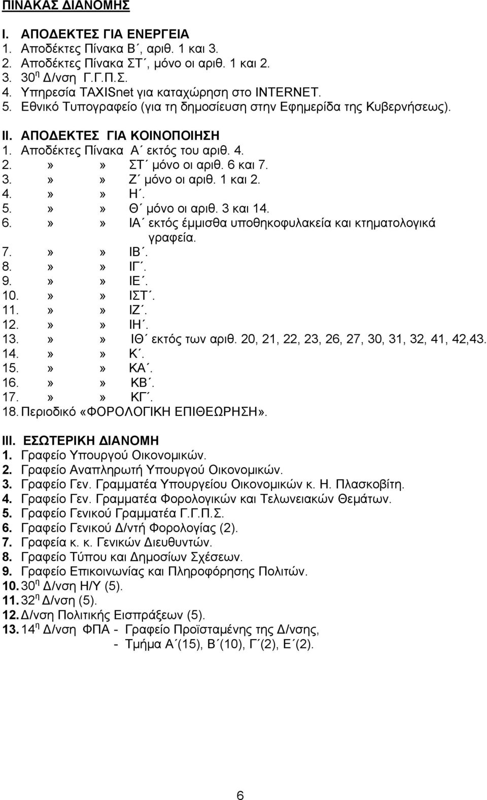 1 και 2. 4.»» Η. 5.»» Θ μόνο οι αριθ. 3 και 14. 6.»» ΙΑ εκτός έμμισθα υποθηκοφυλακεία και κτηματολογικά γραφεία. 7.»» ΙΒ. 8.»» ΙΓ. 9.»» ΙΕ. 10.»» ΙΣΤ. 11.»» ΙΖ. 12.»» ΙΗ. 13.»» ΙΘ εκτός των αριθ.