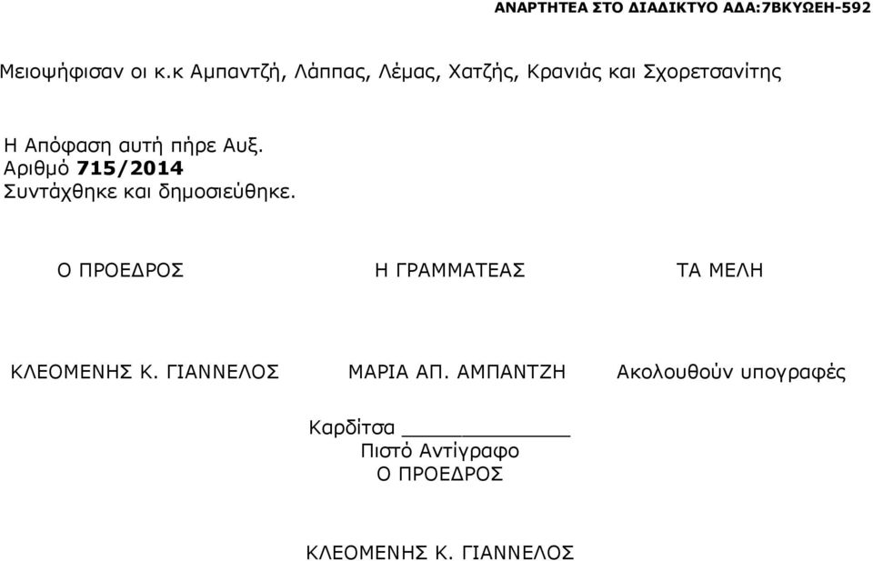 πήρε Αυξ. Αριθμό 715/2014 Συντάχθηκε και δημοσιεύθηκε.