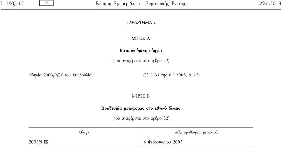 2003/9/ΕΚ του Συμβουλίου (ΕΕ L 31 της 6.2.2003, σ. 18).