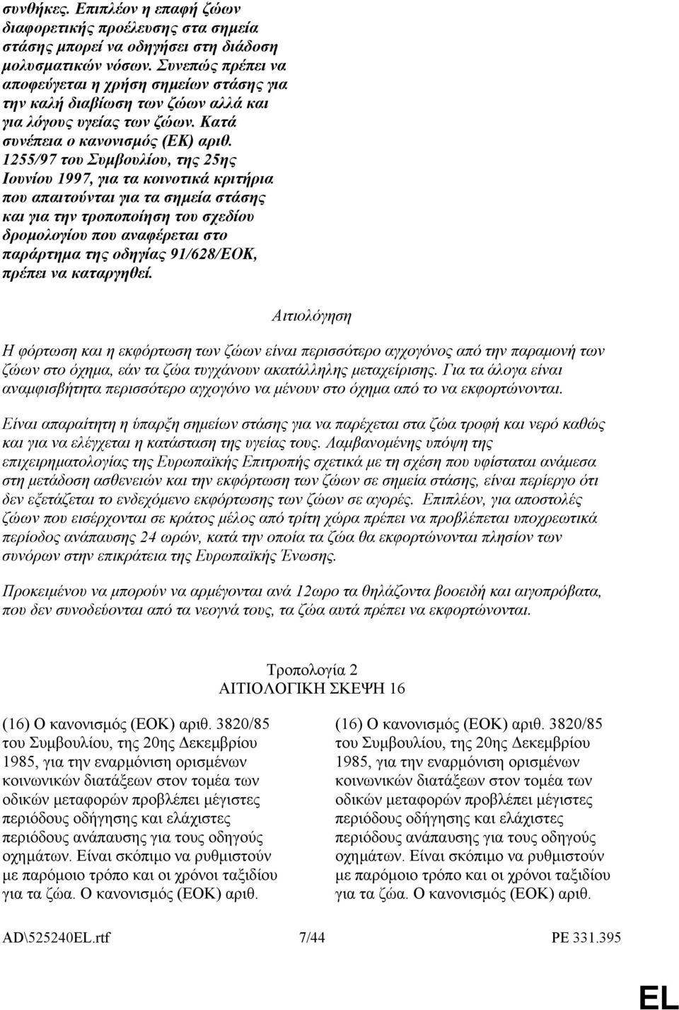 1255/97 του Συµβουλίου, της 25ης Ιουνίου 1997, για τα κοινοτικά κριτήρια που απαιτούνται για τα σηµεία στάσης και για την τροποποίηση του σχεδίου δροµολογίου που αναφέρεται στο παράρτηµα της οδηγίας
