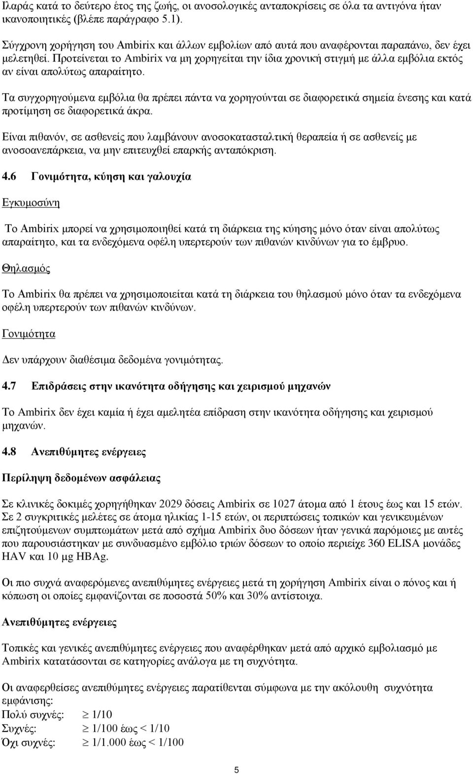 Προτείνεται το Ambirix να μη χορηγείται την ίδια χρονική στιγμή με άλλα εμβόλια εκτός αν είναι απολύτως απαραίτητο.