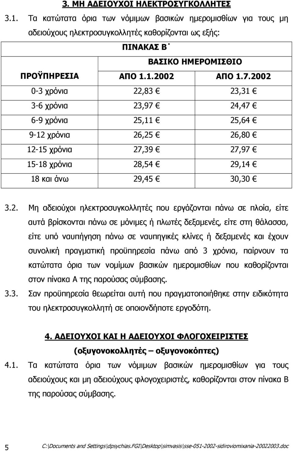 2002 0-3 χρόνια 22,83 23,31 3-6 χρόνια 23,97 24,47 6-9 χρόνια 25,11 25,64 9-12 χρόνια 26,25 26,80 12-15 χρόνια 27,39 27,97 15-18 χρόνια 28,54 29,14 18 και άνω 29,45 30,30 3.2. Μη αδειούχοι