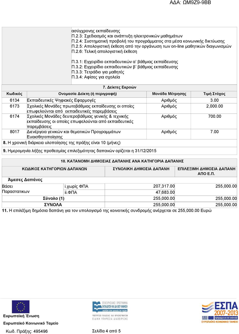 Προγραμμάτων Ευαισθητοποίησης 8. Η χρονική διάρκεια υλοποίησης της πράξης είναι 10 (μήνες) 9. Ημερομηνία λήξης προθεσμίας επιλεξιμότητας δαπανών ορίζεται η 31/12/2015 10.