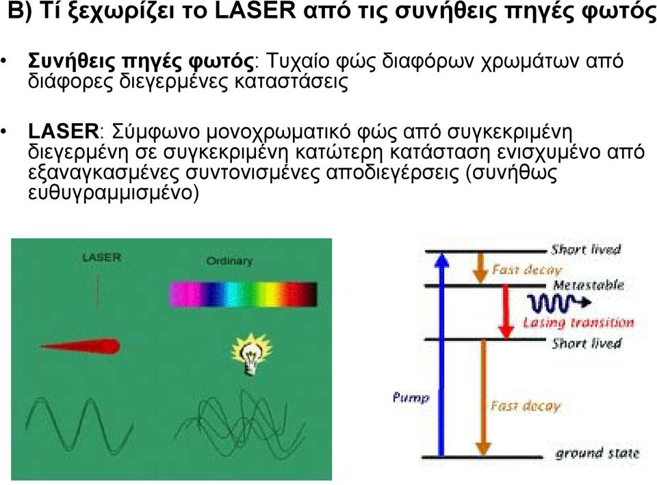 µονοχρωµατικό φώς από συγκεκριµένη διεγερµένη σε συγκεκριµένη κατώτερη κατάσταση