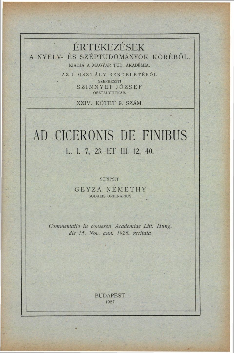 AD CICERONIS DE L. I. 7, 23. ET III. 12, 40.