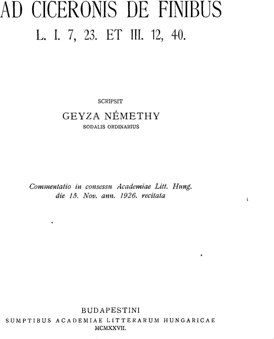 consessu Academiae Litt. Hnng. die 15. Nov. ann. 1926.