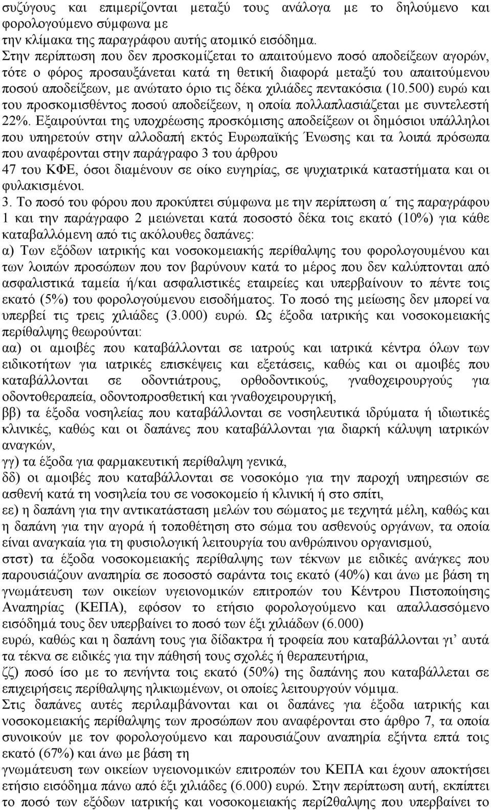 χιλιάδες πεντακόσια (10.500) ευρώ και του προσκοµισθέντος ποσού αποδείξεων, η οποία πολλαπλασιάζεται µε συντελεστή 22%.