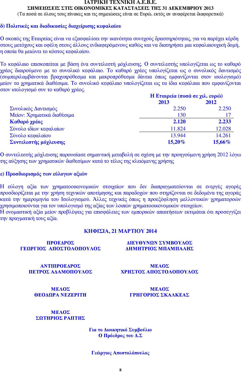 Ο συντελεστής υπολογίζεται ως το καθαρό χρέος διαιρούµενο µε το συνολικό κεφάλαιο.