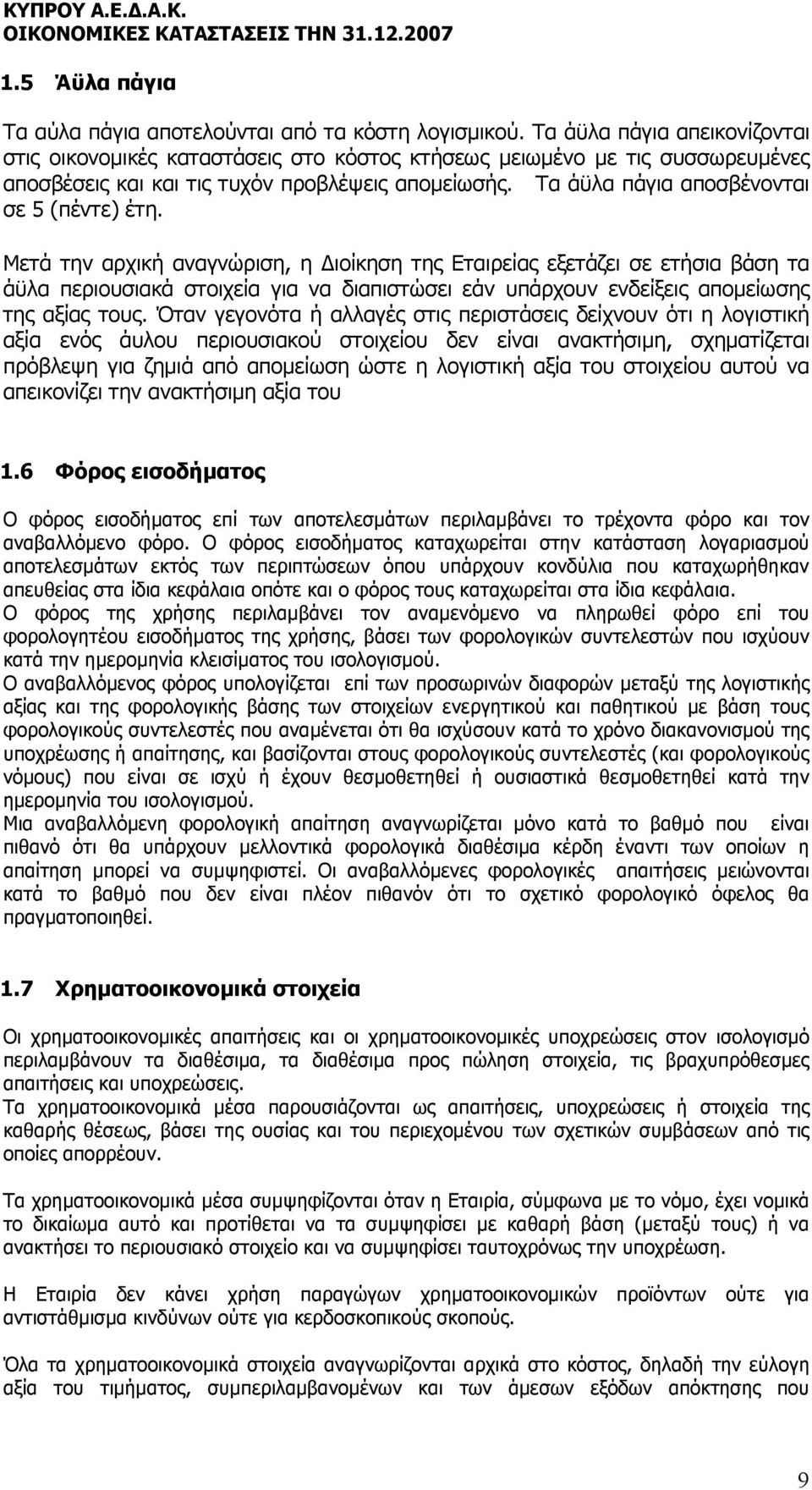 Τα άϋλα πάγια αποσβένονται σε 5 (πέντε) έτη.