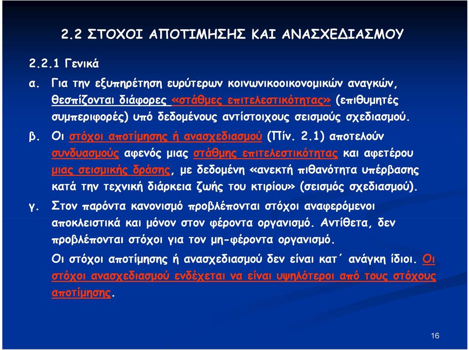 Οι στόχοι αποτίμησης ή ανασχεδιασμού (Πίν. 21) 2.