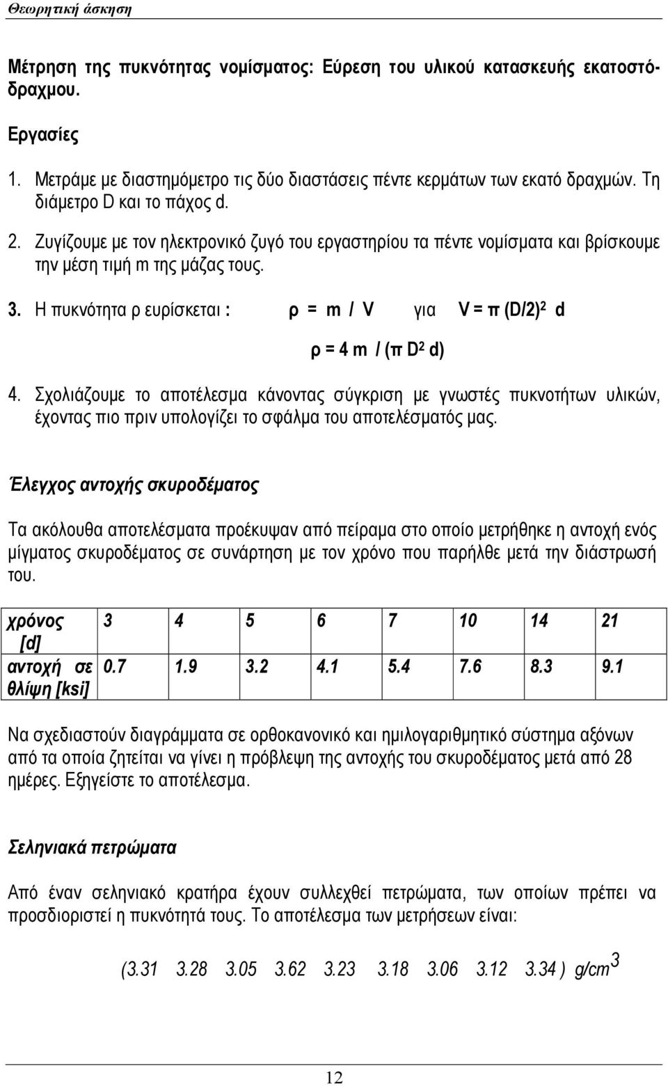 Σχολιάζουμε το αποτέλεσμα κάνοντας σύγκριση με γνωστές πυκνοτήτων υλικών, έχοντας πιο πριν υπολογίζει το σφάλμα του αποτελέσματός μας.