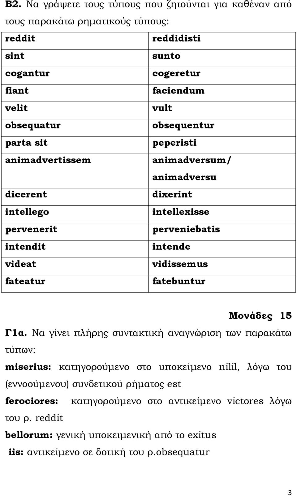 videat vidissemus fateatur fatebuntur Μονάδες 15 Γ1α.