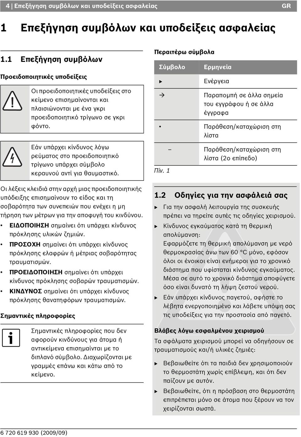 Εάν υπάρχει κίνδυνος λόγω ρεύματος στο προειδοποιητικό τρίγωνο υπάρχει σύμβολο κεραυνού αντί για θαυμαστικό.