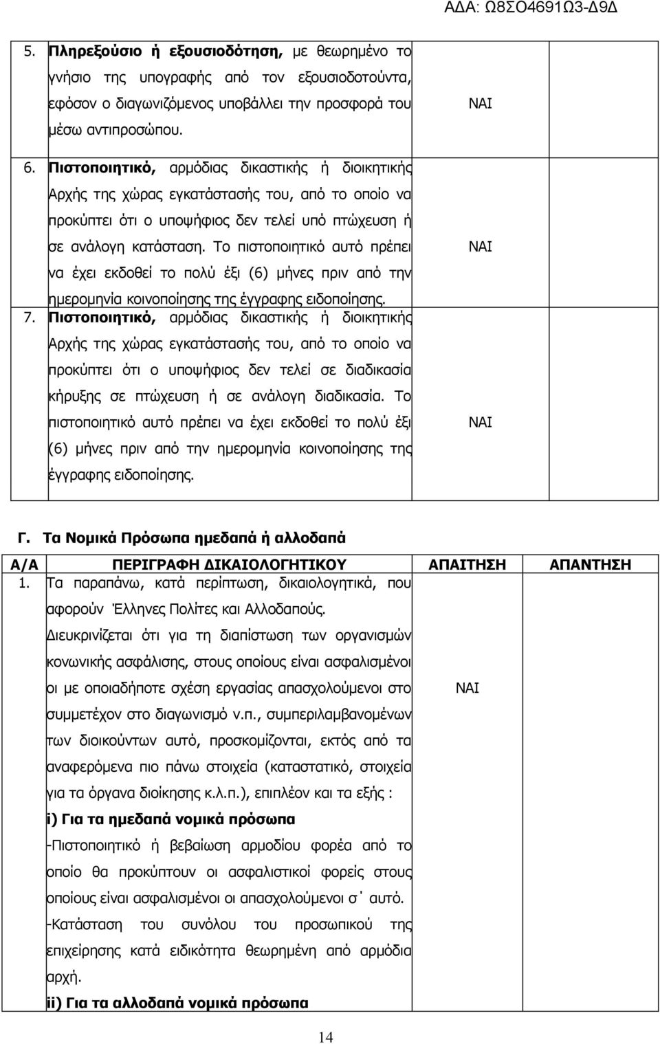 Το πιστοποιητικό αυτό πρέπει να έχει εκδοθεί το πολύ έξι (6) μήνες πριν από την ημερομηνία κοινοποίησης της έγγραφης ειδοποίησης. 7.