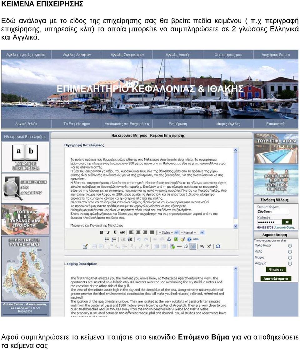 χ περιγραφή επιχείρησης, υπηρεσίες κλπ) τα οποία μπορείτε να συμπληρώσετε