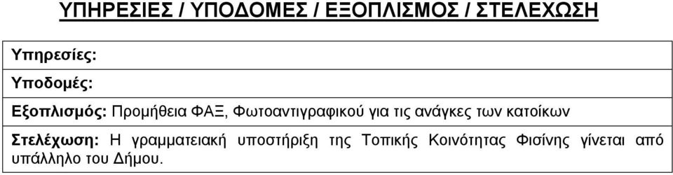 τις ανάγκες των κατοίκων Στελέχωση: Η γραμματειακή