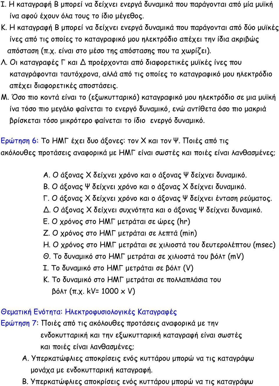 Λ. Οι καταγραφές Γ και Δ προέρχονται από διαφορετικές μυϊκές ίνες που καταγράφονται ταυτόχρονα, αλλά από τις οποίες το καταγραφικό μου ηλεκτρόδιο απέχει διαφορετικές αποστάσεις. Μ.