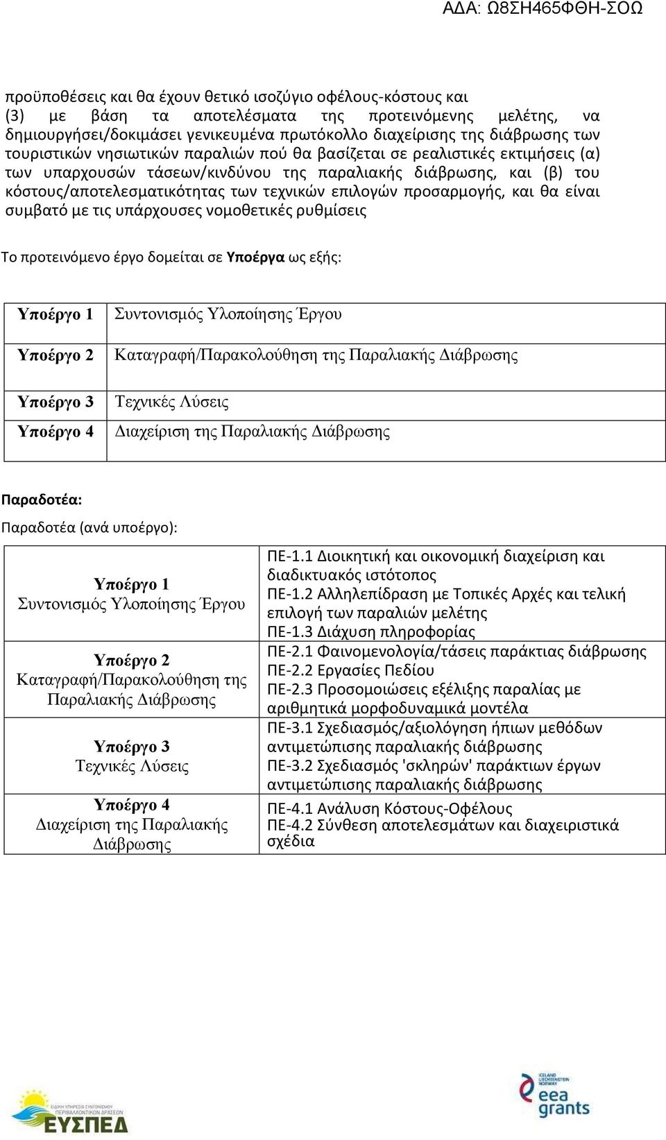 προσαρμογής, και θα είναι συμβατό με τις υπάρχουσες νομοθετικές ρυθμίσεις Το προτεινόμενο έργο δομείται σε Υποέργα ως εξής: Υποέργο 1 Υποέργο 2 Υποέργο 3 Υποέργο 4 Συντονισμός Υλοποίησης Έργου