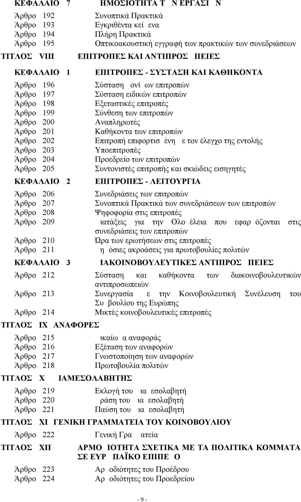 210 Άρθρο 211 ΚΕΦΑΛΑΙΟ 3 ΕΠΙΤΡΟΠΕΣ - ΣΥΣΤΑΣΗ ΚΑΙ ΚΑΘΗΚΟΝΤΑ Σύσταση μονίμων επιτροπών Σύσταση ειδικών επιτροπών Εξεταστικές επιτροπές Σύνθεση των επιτροπών Αναπληρωτές Καθήκοντα των επιτροπών Επιτροπή