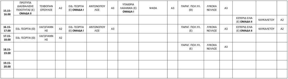 ΝΕΛ ΕΣΠΕΙΔ ΕΛΙΑ Ι ΚΑΛΕΤΟΥ ΕΙΔ. ΓΕΩΓΙΑ ΛΑΓΩΓΙΑΝΝ Σ ΕΙΔ. ΓΕΩΓΙΑ ΠΑΑ.ΥΛ.