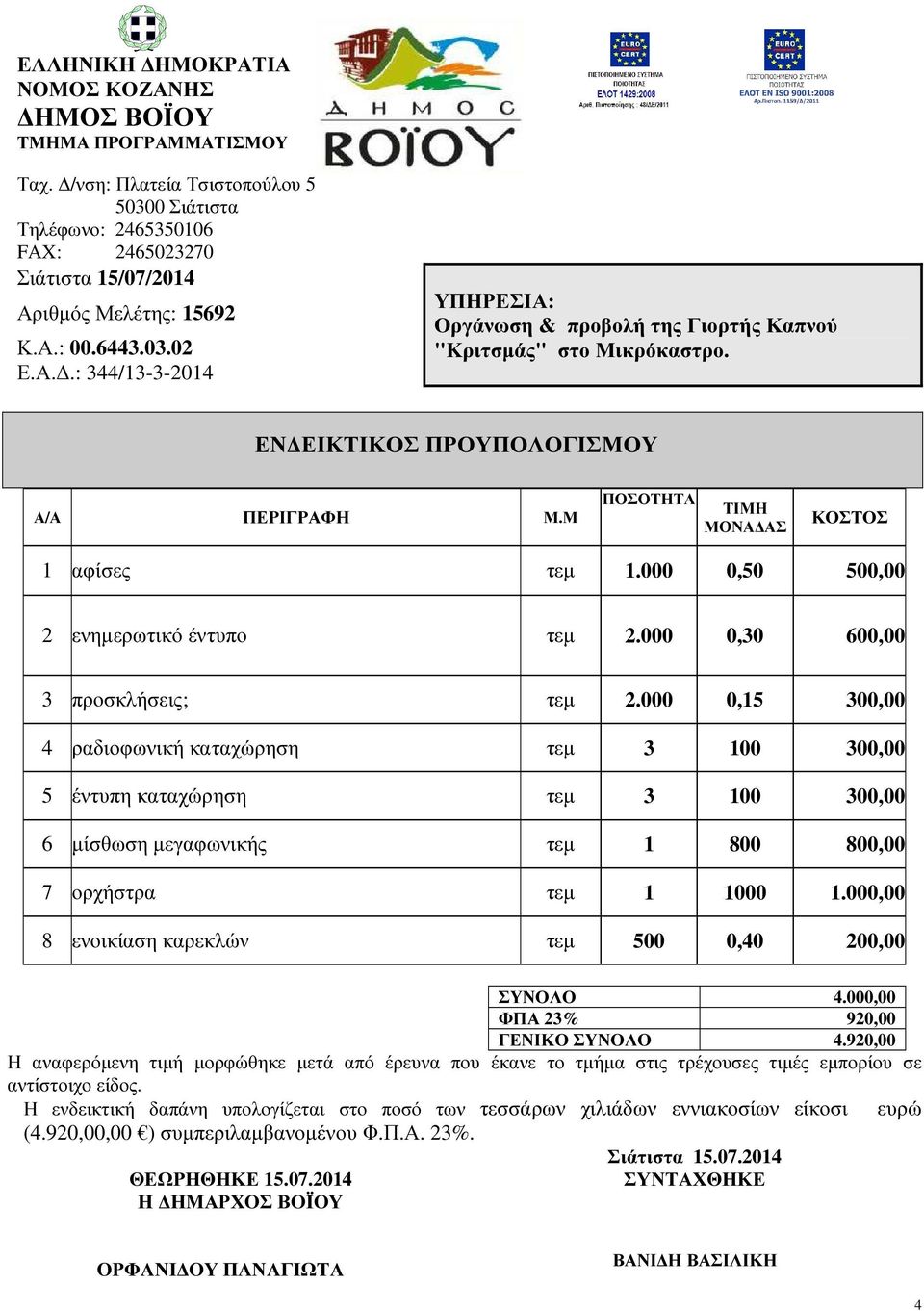 000 0,50 500,00 2 ενηµερωτικό έντυπο τεµ 2.000 0,30 600,00 3 προσκλήσεις; τεµ 2.