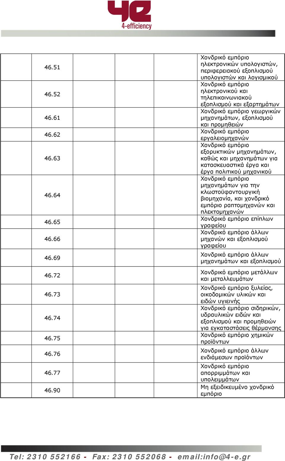 εργαλειομηχανών εξορυκτικών μηχανημάτων, καθώς και μηχανημάτων για κατασκευαστικά έργα και έργα πολιτικού μηχανικού μηχανημάτων για την κλωστοϋφαντουργική βιομηχανία, και χονδρικό εμπόριο