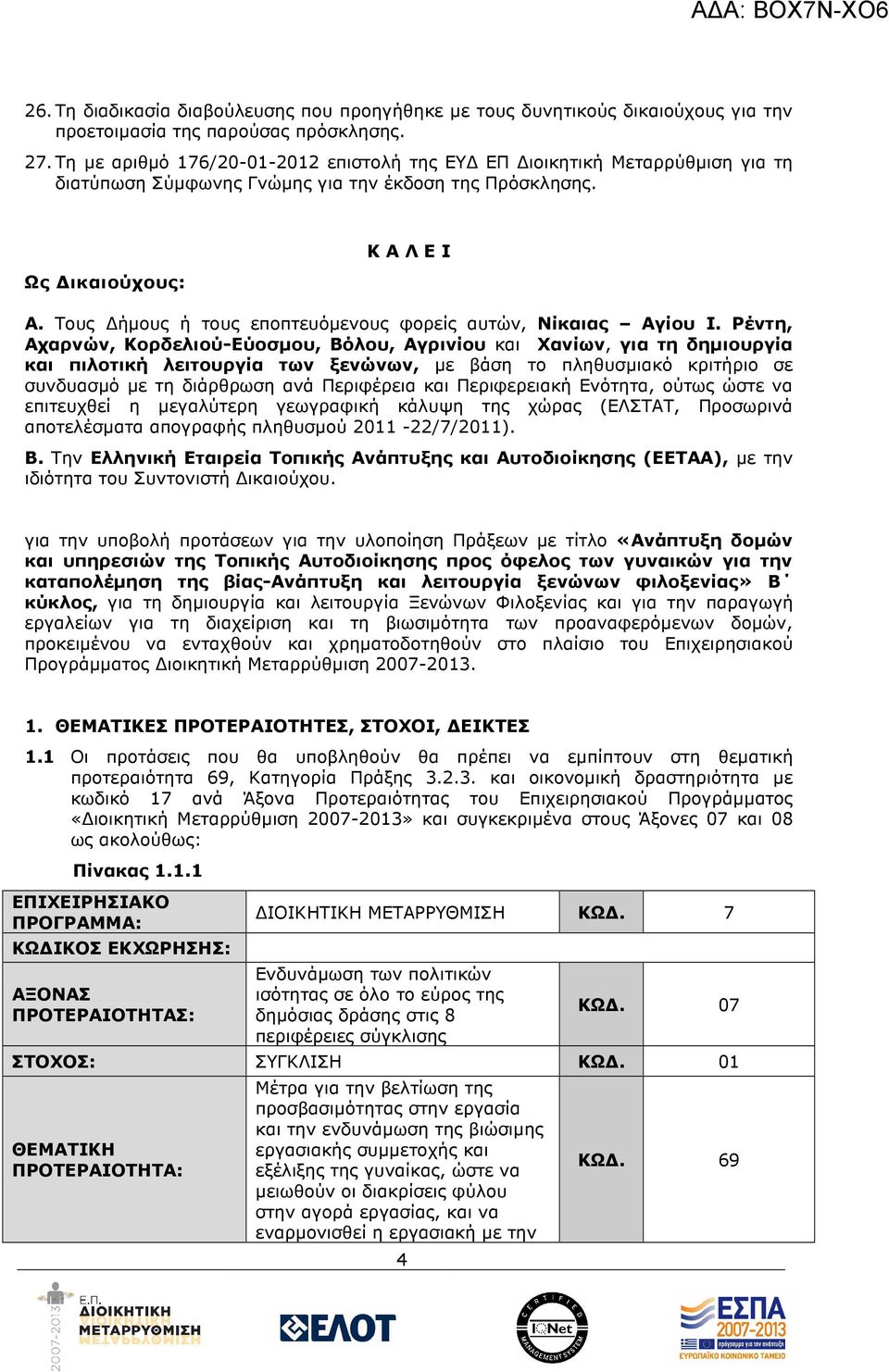 Τους ήµους ή τους εποπτευόµενους φορείς αυτών, Νίκαιας Αγίου Ι.