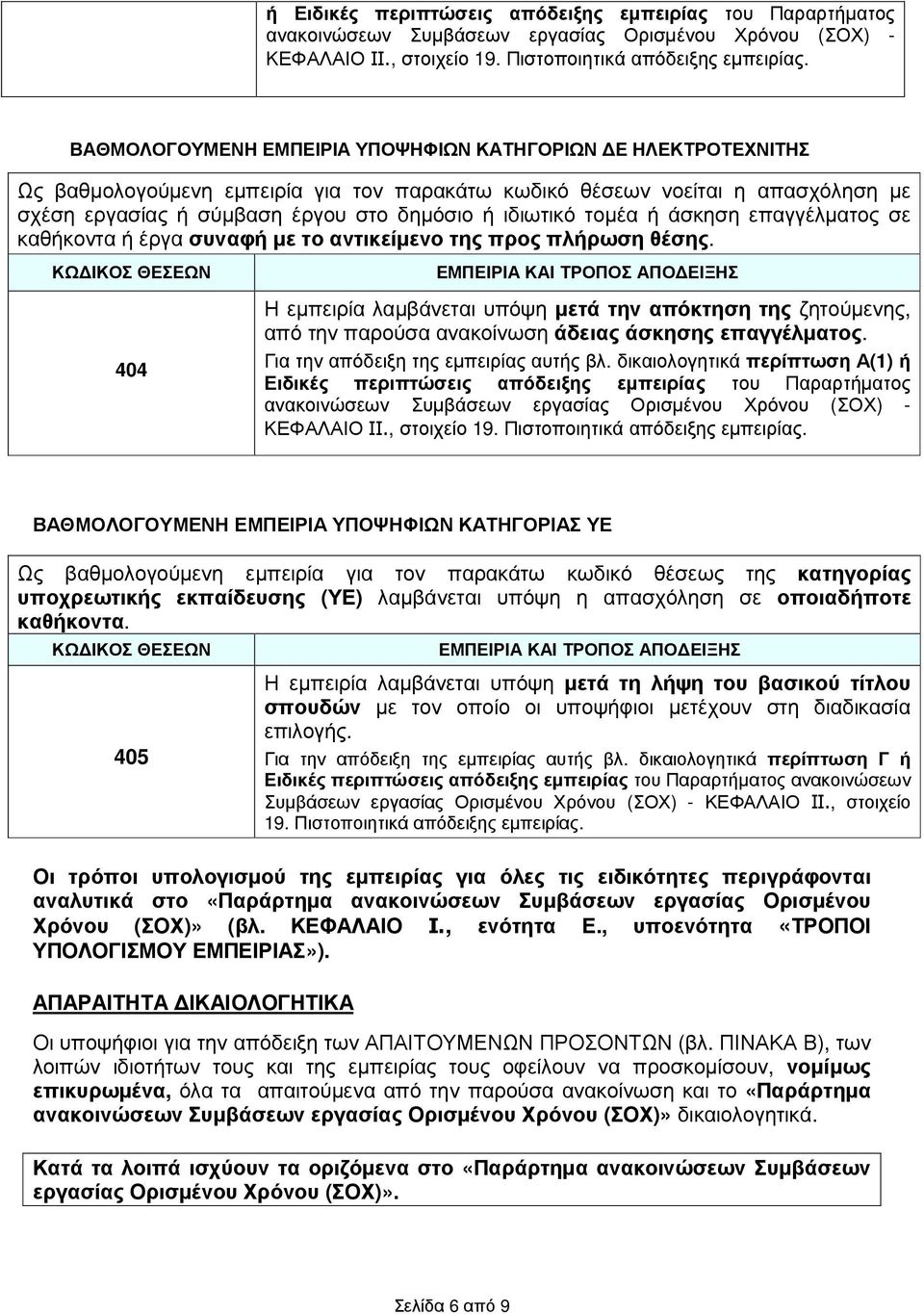 τοµέα ή άσκηση επαγγέλµατος σε καθήκοντα ή έργα συναφή µε το αντικείµενο της προς πλήρωση θέσης.