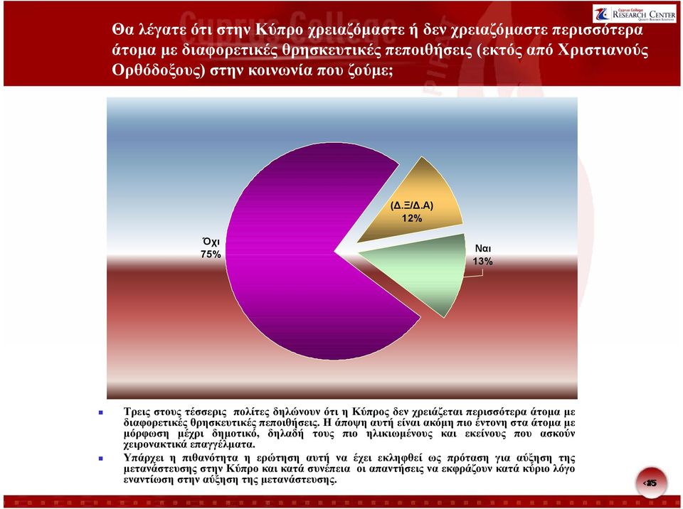 Η άποψη αυτή είναι ακόμη πιο έντονη στα άτομα με μόρφωση μέχρι δημοτικό, δηλαδή τους πιο ηλικιωμένους και εκείνους που ασκούν χειρονακτικά επαγγέλματα.
