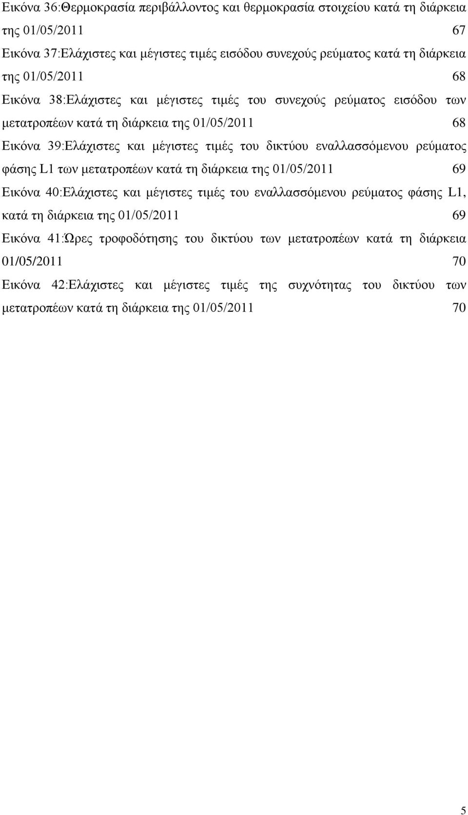 εναλλασσόμενου ρεύματος φάσης L1 των μετατροπέων κατά τη διάρκεια της 01/05/2011 69 Εικόνα 40:Ελάχιστες και μέγιστες τιμές του εναλλασσόμενου ρεύματος φάσης L1, κατά τη διάρκεια της 01/05/2011